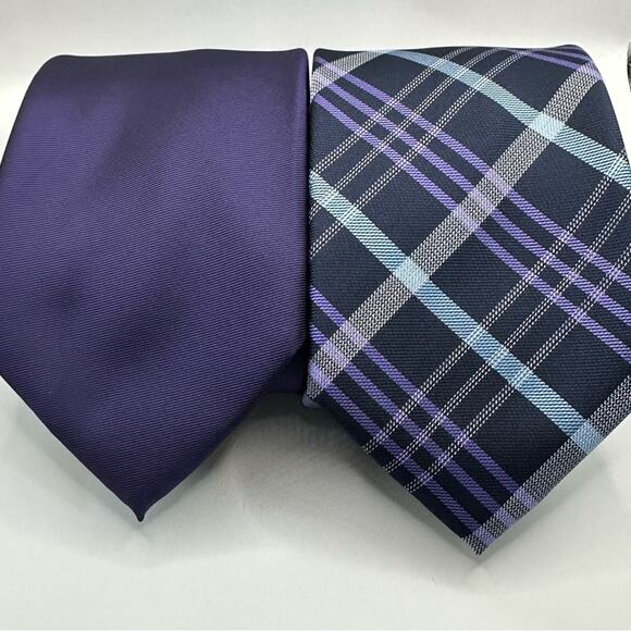 WEMBLEY Vintage VTG Men Set of 2 Purple Solid Plaid Mens Neck Tie Business Retro - Picture 1 of 14